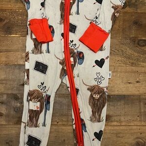 Kids Highland Cow Pajamas - Red and White